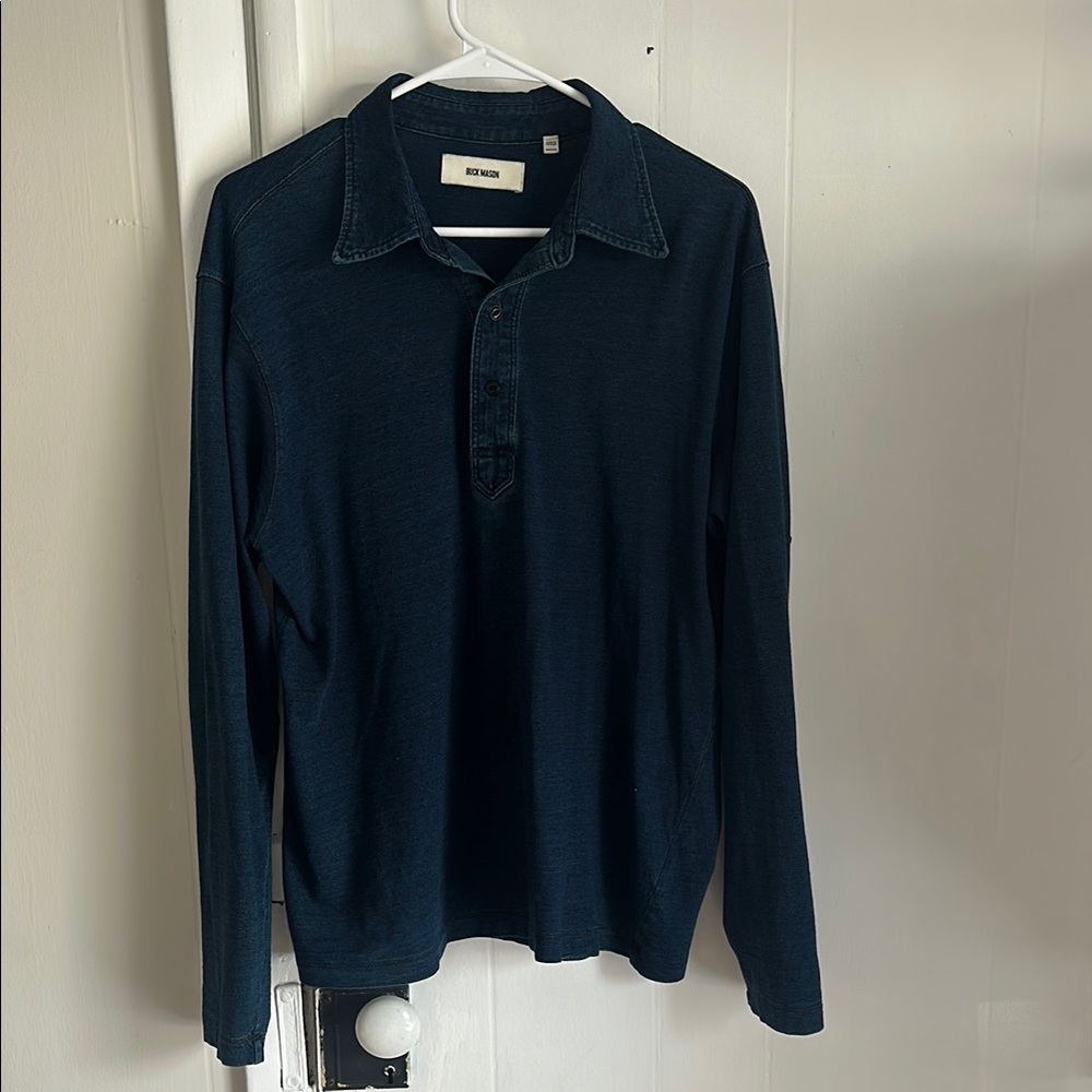 Buck Mason Men's Indigo Long Sleeve Polo